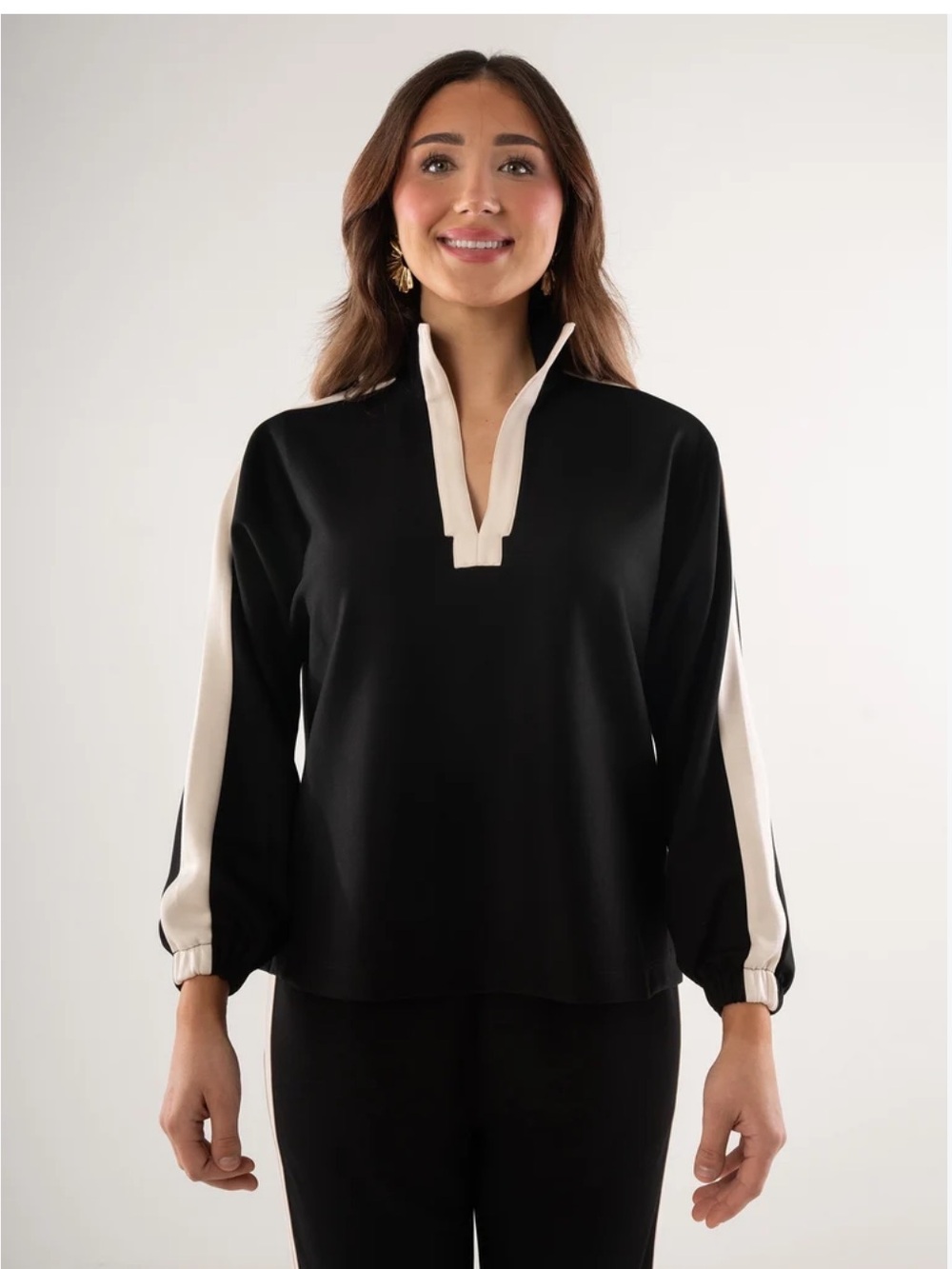 Emily McCarthy Poppy Long Sleeve Midnight Vanilla Sporty Preppy Top Size Small